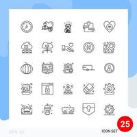 Stock Vector Icon Pack of 25 Line Signs and Symbols for sport machine heart weight prize Editable Vector Design Elements