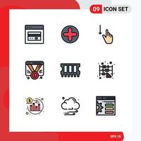 9 Universal Filledline Flat Color Signs Symbols of web promotion down favorite hand Editable Vector Design Elements