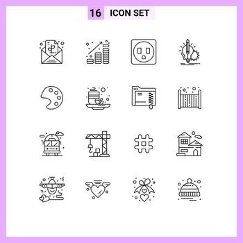 Pack of 16 Modern Outlines Signs and Symbols for Web Print Media such as palette lightbulb money up lamp insight Editable Vector Design Elements