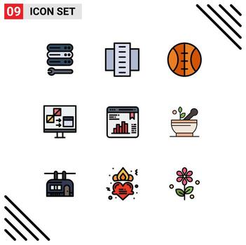 Set of 9 Commercial Filledline Flat Colors pack for data development residential flats develop coding Editable Vector Design Elements