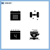 Set of 4 Vector Solid Glyphs on Grid for appointment calendar event gym schedule Editable Vector Design Elements