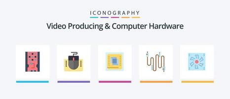 producción de video y paquete de íconos planos de hardware de computadora 5 que incluye comunicación. cable. computadora. audio. hardware. diseño de iconos creativos vector