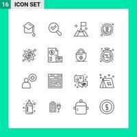 User Interface Pack of 16 Basic Outlines of setting lock interface cyber crime money Editable Vector Design Elements