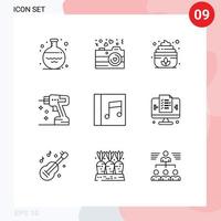 9 iconos creativos signos y símbolos modernos del álbum de música herramienta de sauna perforar elementos de diseño vectorial editables vector