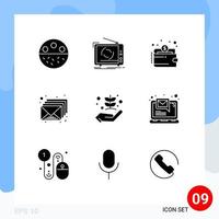 grupo de 9 signos y símbolos de glifos sólidos para elementos de diseño vectorial editables de pago de correo electrónico de televisión de bandeja de entrada envolvente vector