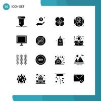 Solid Glyph Pack of 16 Universal Symbols of computer microphone character journalist person Editable Vector Design Elements