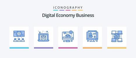 Digital Economy Business Blue 5 Icon Pack Including business. internet. online. chart. online. Creative Icons Design vector