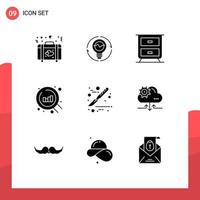 Pack of 9 Modern Solid Glyphs Signs and Symbols for Web Print Media such as scalpel search innovation chart interior Editable Vector Design Elements