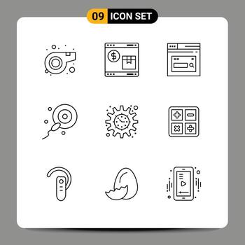 Set of 9 Vector Outlines on Grid for project bio internet sperms search Editable Vector Design Elements