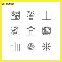 Group of 9 Modern Outlines Set for pick gym juice dumbbell fitness Editable Vector Design Elements