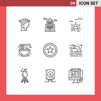 Outline Pack of 9 Universal Symbols of interface traditional sun noodle chinese Editable Vector Design Elements