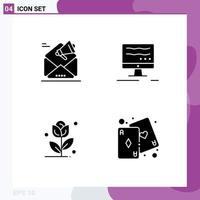 User Interface Pack of 4 Basic Solid Glyphs of advertising rose marketing online cards Editable Vector Design Elements