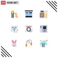 Mobile Interface Flat Color Set of 9 Pictograms of special friday info diamond savings Editable Vector Design Elements