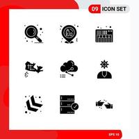 9 Thematic Vector Solid Glyphs and Editable Symbols of link data piano cloud location Editable Vector Design Elements