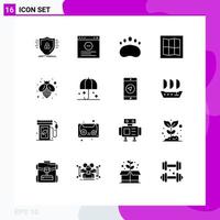 16 Universal Solid Glyphs Set for Web and Mobile Applications honey bee badge map zoology Editable Vector Design Elements