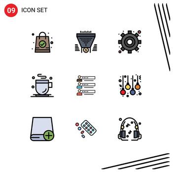 9 Universal Filledline Flat Colors Set for Web and Mobile Applications profile graphs engine skills cup Editable Vector Design Elements