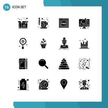 Pictogram Set of 16 Simple Solid Glyphs of research computer free access speaker business Editable Vector Design Elements