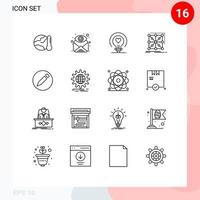 Modern Set of 16 Outlines and symbols such as cluster framework find data heart Editable Vector Design Elements