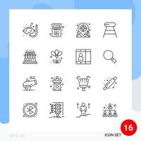 Universal Icon Symbols Group of 16 Modern Outlines of lab food interaction drink web Editable Vector Design Elements