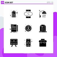 9 Thematic Vector Solid Glyphs and Editable Symbols of target script bathroom programming coding Editable Vector Design Elements