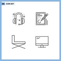 Pack of 4 creative Filledline Flat Colors of communications chair headphone document interior Editable Vector Design Elements