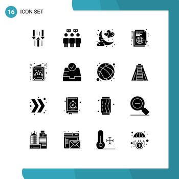 conjunto de 16 glifos sólidos vectoriales en la cuadrícula para sincronizar el archivo de fecha del globo elementos de diseño vectorial editables románticos vector