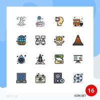 16 Thematic Vector Flat Color Filled Lines and Editable Symbols of domain international online hosting influence Editable Creative Vector Design Elements