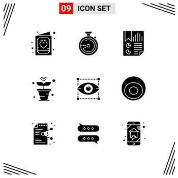 9 User Interface Solid Glyph Pack of modern Signs and Symbols of things iot location internet page Editable Vector Design Elements