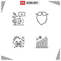 Set of 4 Modern UI Icons Symbols Signs for advertising database megaphone movember management Editable Vector Design Elements