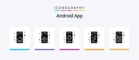 paquete de iconos de glifo 5 de la aplicación de Android que incluye agregar. teléfono inteligente androide. móvil. aplicación diseño de iconos creativos vector