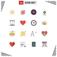 Modern Set of 16 Flat Colors Pictograph of heart team multimedia tutorial presentation Editable Pack of Creative Vector Design Elements