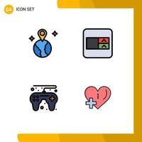 Set of 4 Vector Filledline Flat Colors on Grid for world heart form game controller add Editable Vector Design Elements