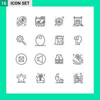 Modern Set of 16 Outlines Pictograph of search object screen editing security Editable Vector Design Elements