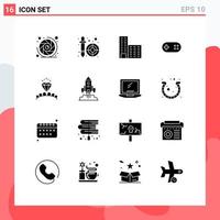 Set of 16 Modern UI Icons Symbols Signs for heart diamond architecture plus band Editable Vector Design Elements