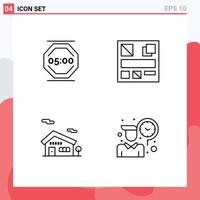 4 Universal Line Signs Symbols of stop work home work mockup employee Editable Vector Design Elements
