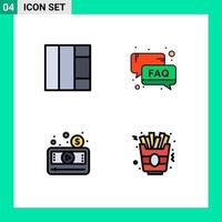 4 Thematic Vector Filledline Flat Colors and Editable Symbols of grid media player help email video Editable Vector Design Elements