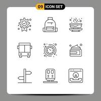 User Interface Pack of 9 Basic Outlines of vehicle bus school automobile food Editable Vector Design Elements