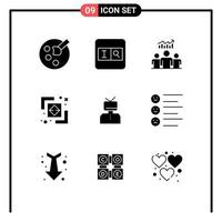 Mobile Interface Solid Glyph Set of 9 Pictograms of esteem affirmation team path divide Editable Vector Design Elements