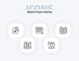 trabajar desde el diseño de iconos del paquete de iconos de la línea de inicio 5. configuración. gestión. mecanografía. cerebro. oficina vector