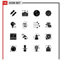 16 Thematic Vector Solid Glyphs and Editable Symbols of graduation cap sound bulb network Editable Vector Design Elements