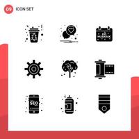 9 User Interface Solid Glyph Pack of modern Signs and Symbols of user interface romance gear celebration Editable Vector Design Elements