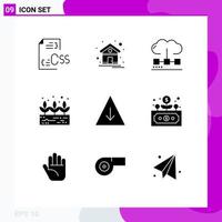 Group of 9 Modern Solid Glyphs Set for fall growth house green plant media Editable Vector Design Elements