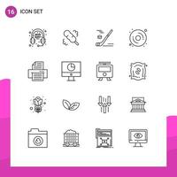Pack of 16 Modern Outlines Signs and Symbols for Web Print Media such as computer print winter device disk Editable Vector Design Elements