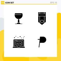 Group of 4 Solid Glyphs Signs and Symbols for glass code badge rank marketing Editable Vector Design Elements