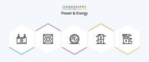 paquete de iconos de 25 líneas de energía y energía que incluye aceite. combustible. enchufe. energía. medición vector