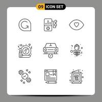 Modern Set of 9 Outlines Pictograph of complete car face make up make Editable Vector Design Elements