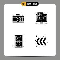 4 Thematic Vector Solid Glyphs and Editable Symbols of camera games chart performance play Editable Vector Design Elements