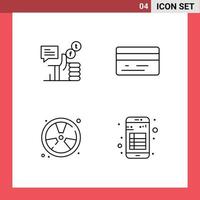 4 User Interface Line Pack of modern Signs and Symbols of campaign fighter facebook credit card fireman Editable Vector Design Elements