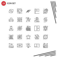 Stock Vector Icon Pack of 25 Line Signs and Symbols for flag bangladesh desk bangla supplies Editable Vector Design Elements