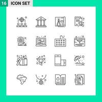 16 User Interface Outline Pack of modern Signs and Symbols of search magnifier school find paper Editable Vector Design Elements